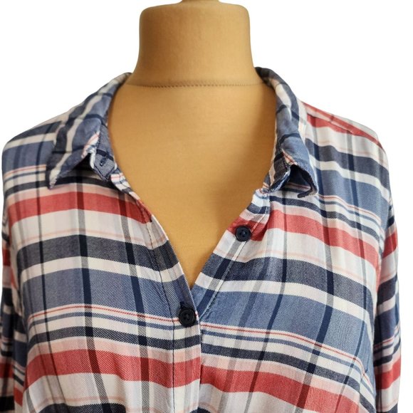 Catherines Womens Blue Plaid Pullover 100% Rayon Top Size 3x (26/28) - Picture 4 of 6